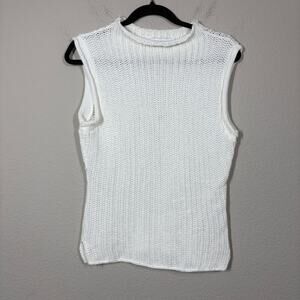 Cotton Emporium Womens Large Loose Knit Muscle Tee Tank White White 100% Cotton